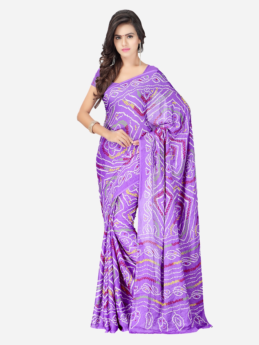 

MOKSHA DESIGNS Lavender Pure Crepe Printed Bandhani Saree