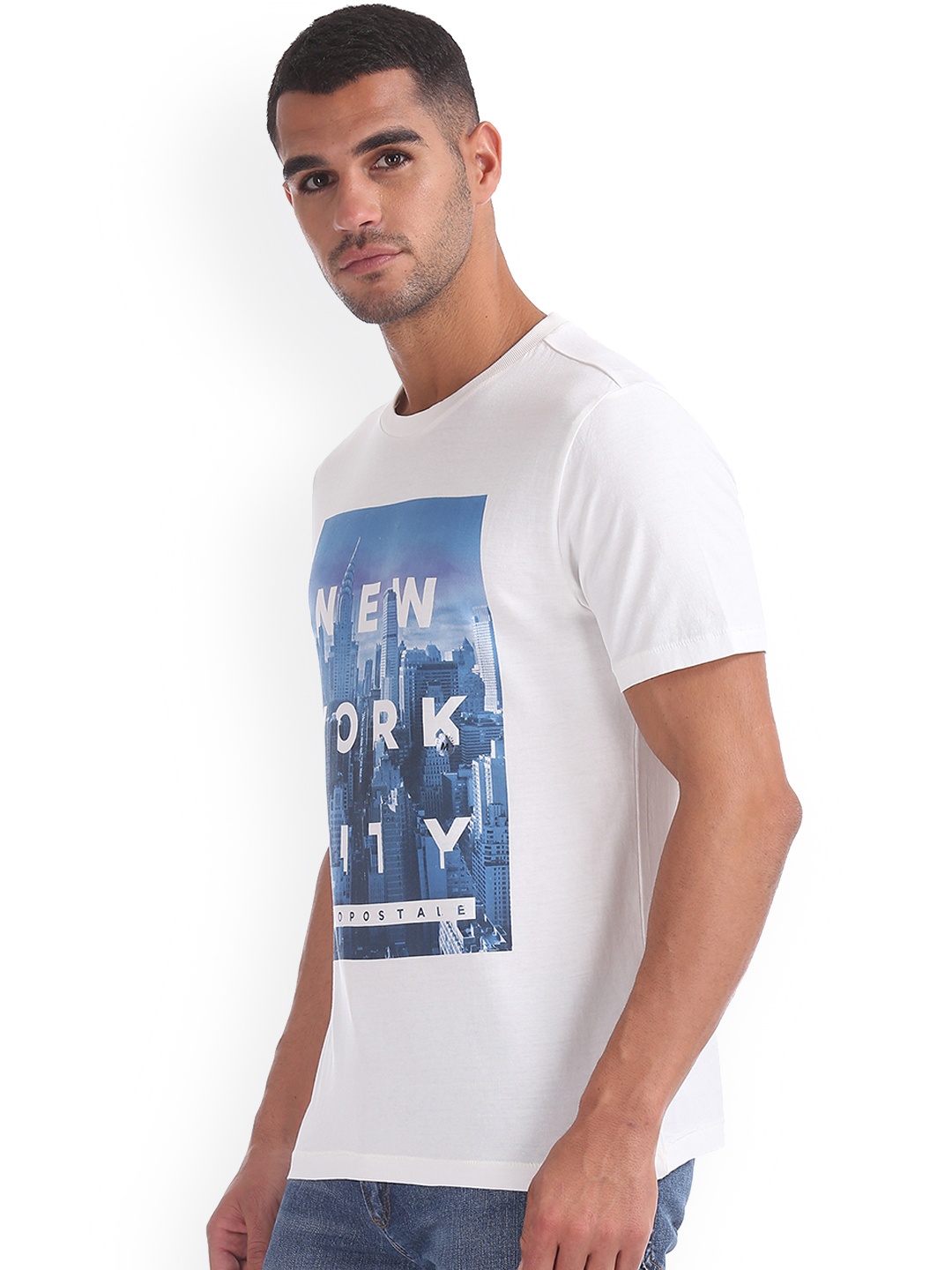 

Aeropostale Men White Printed Round Neck Pure Cotton T-shirt