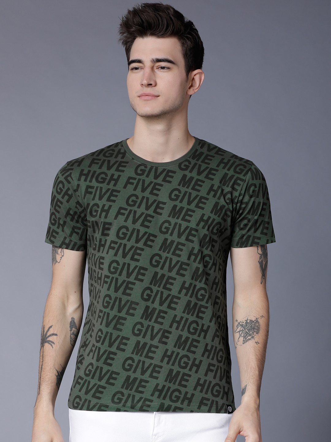

LOCOMOTIVE Men Green Printed Round Neck T-shirt