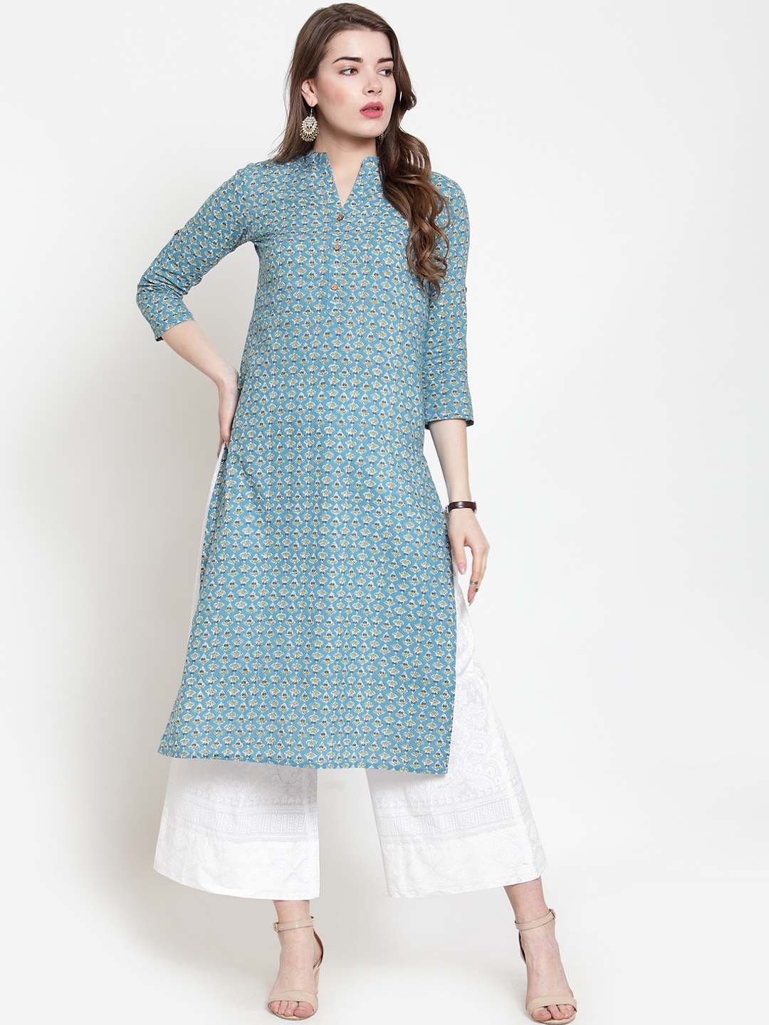 

Varanga Women Blue & White Printed Kurta with Palazzos