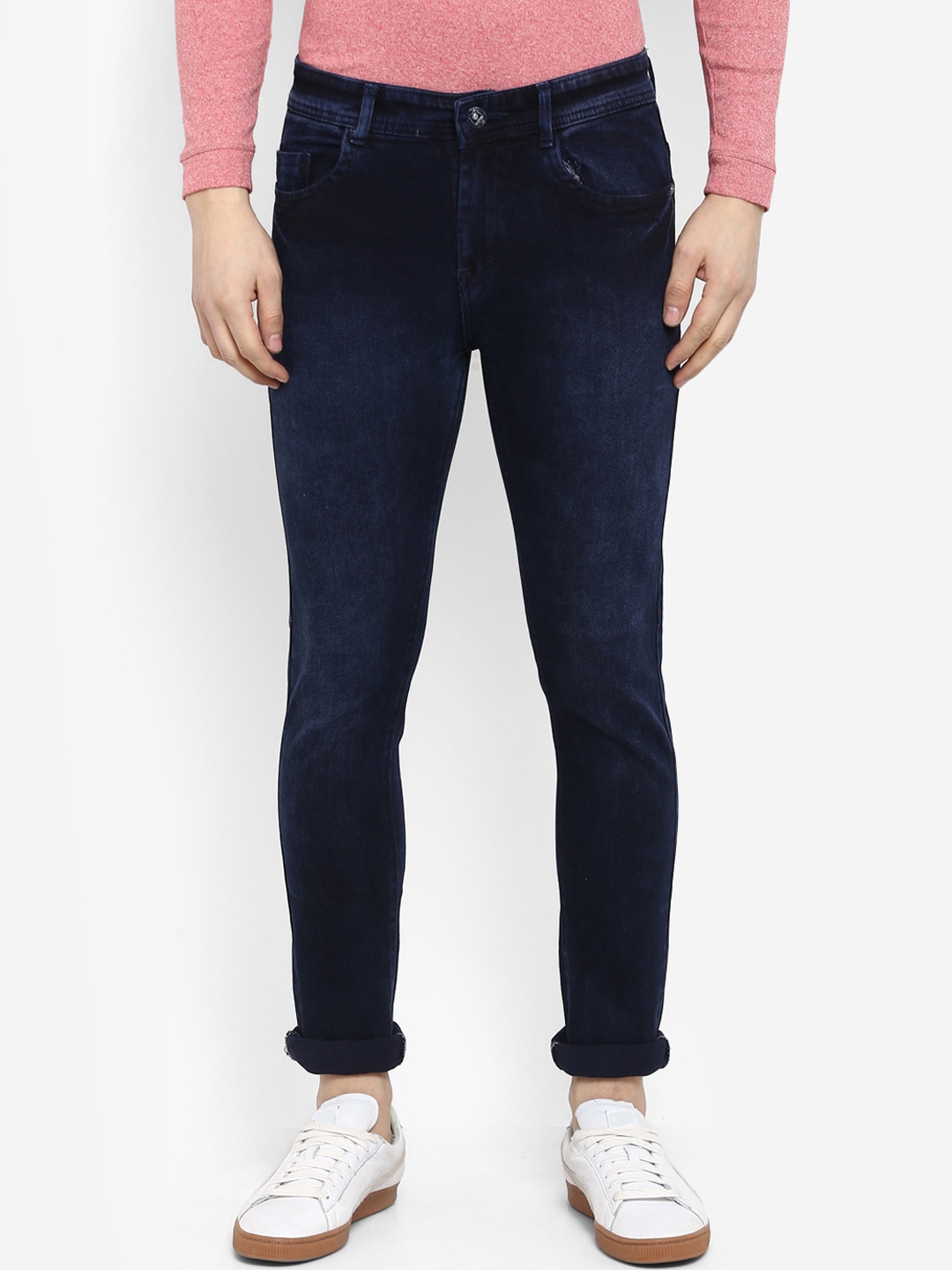 Routeen Men Navy Blue Slim Fit Mid-Rise Clean Look Stretchable Jeans