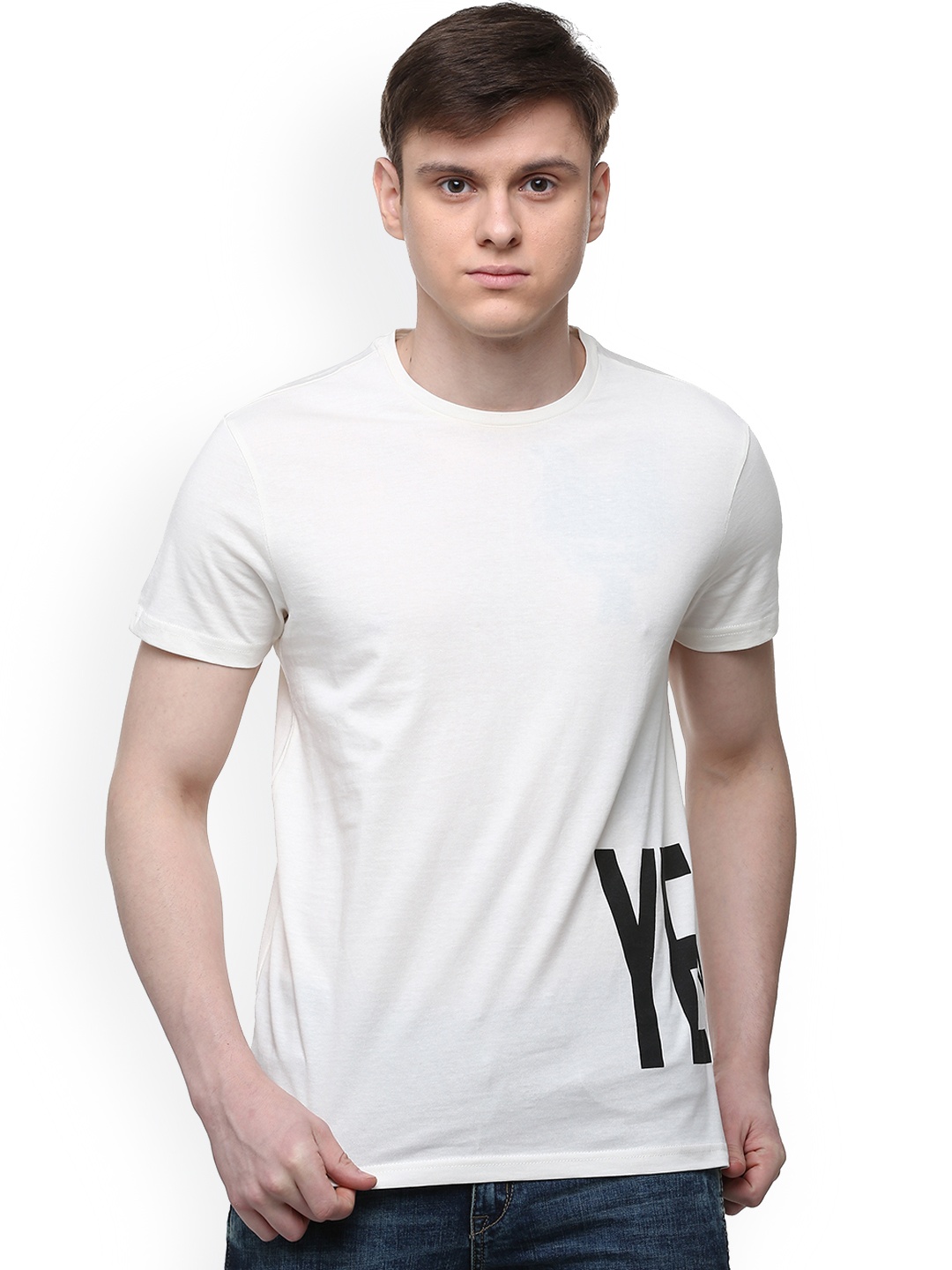 

People Men White Printed Round Neck T-shirt
