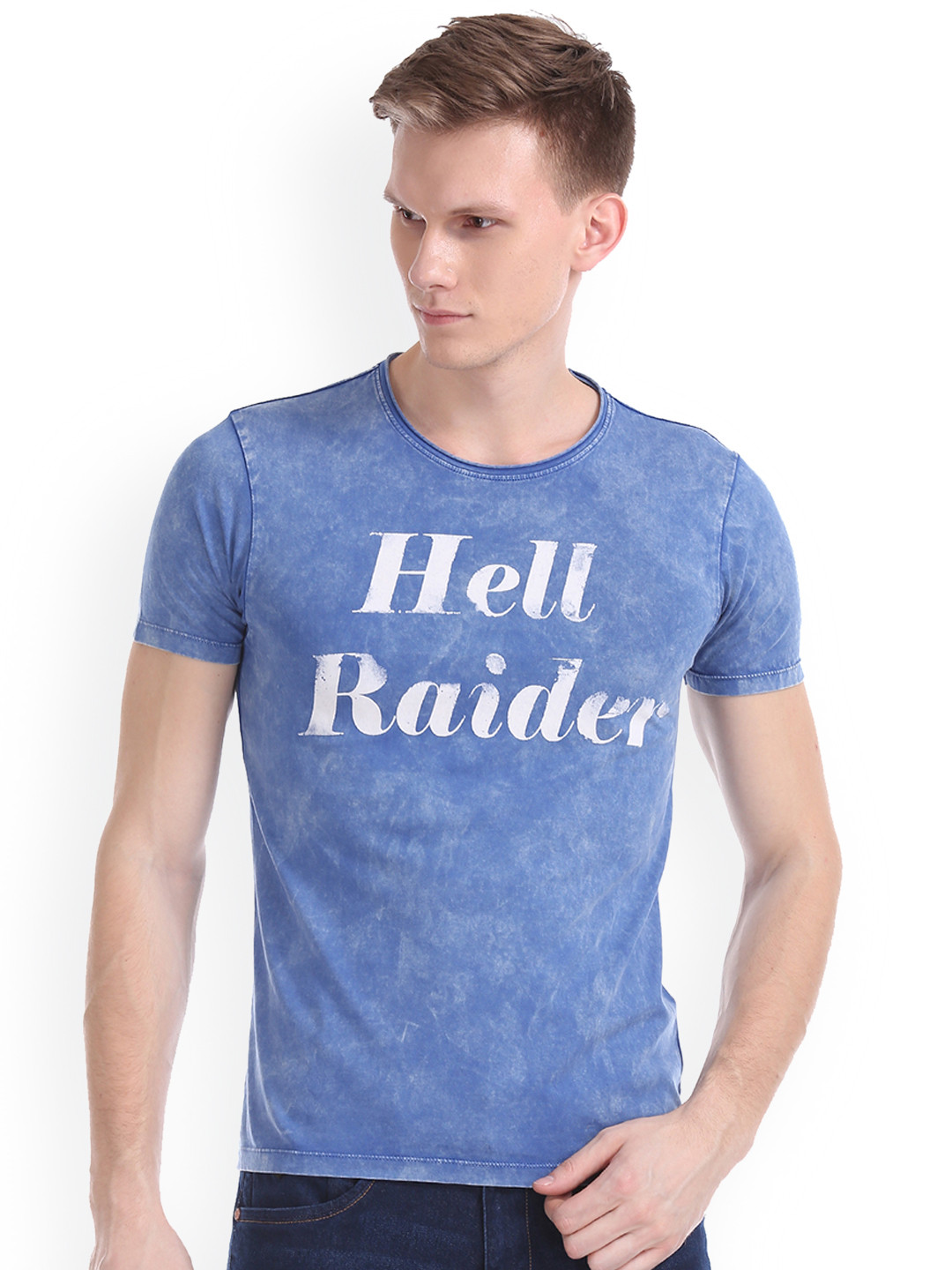 

Ed Hardy Men Blue Printed Round Neck Pure Cotton T-shirt