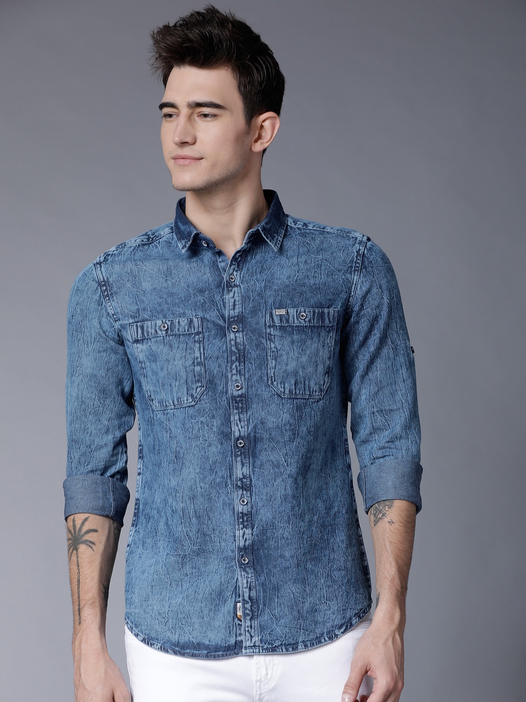 

LOCOMOTIVE Men Blue Slim Fit Faded Casual Shirt