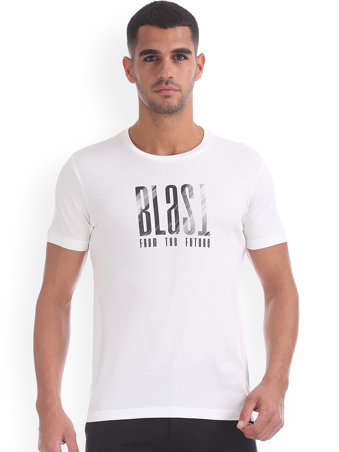 

Flying Machine Men White Printed Round Neck Pure Cotton T-shirt