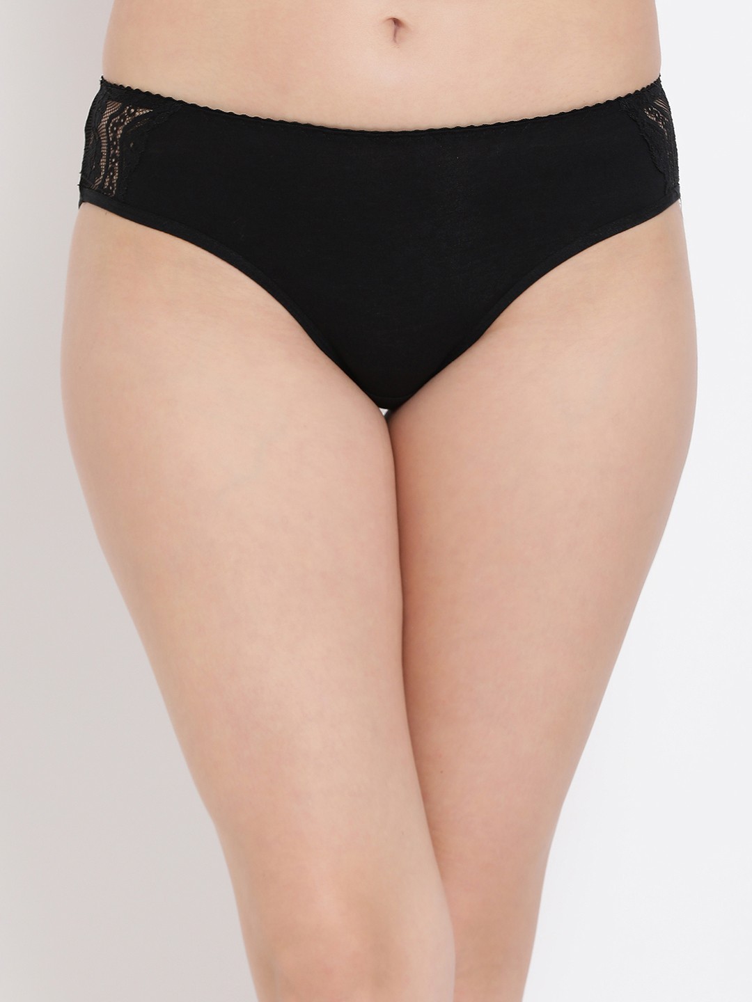 

Clovia Cotton Mid Waist Lace Insert Hipster Briefs PN2808P13XL, Black