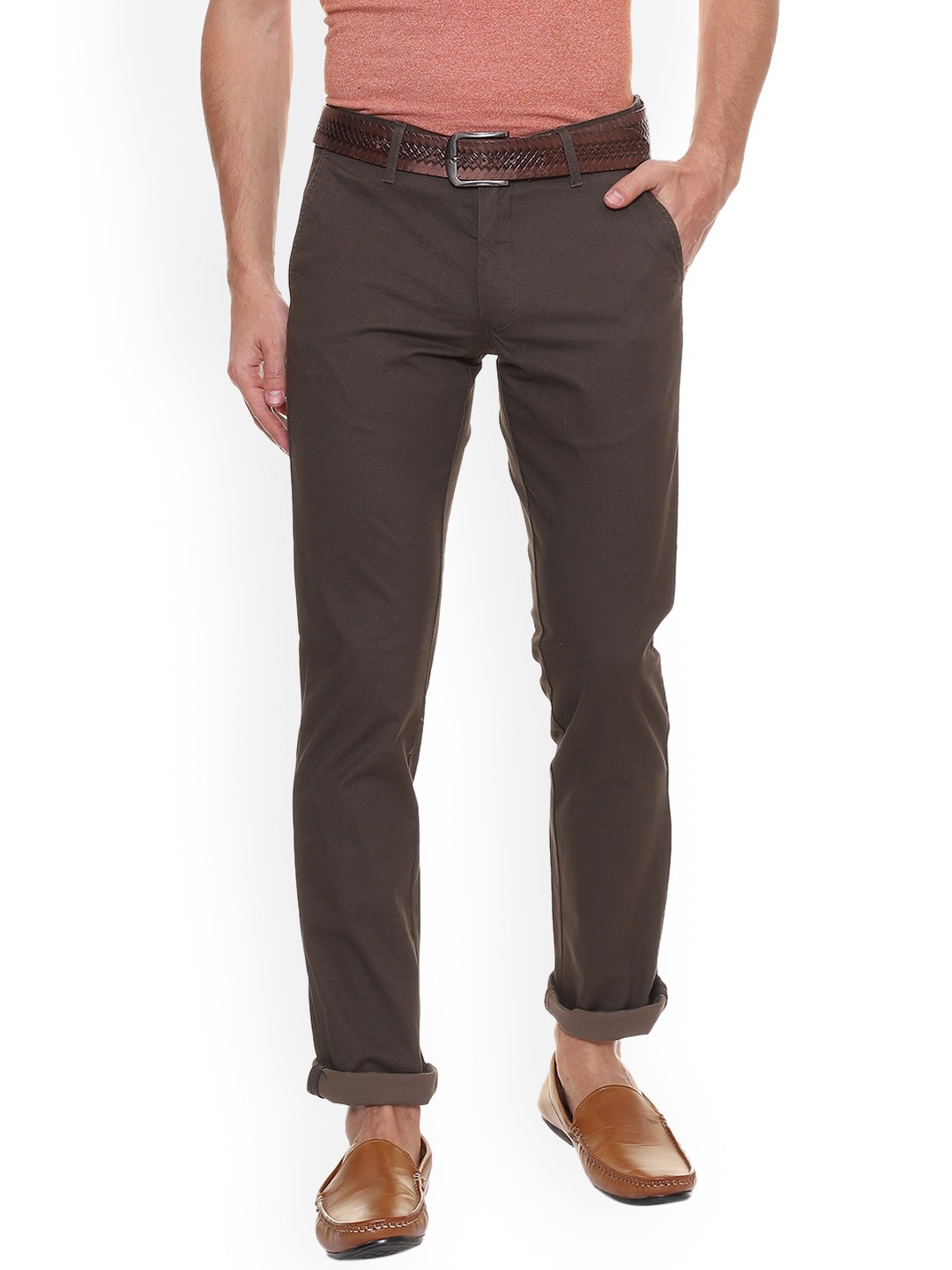 

Van Heusen Sport Men Brown Slim Fit Self Design Regular Trousers