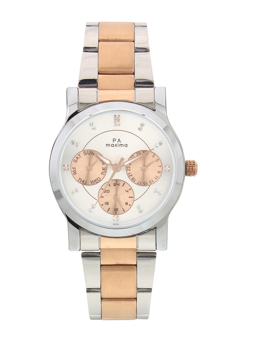 

maxima Women Silver-Toned & Rose Gold Analogue Watch O-50041CMLT