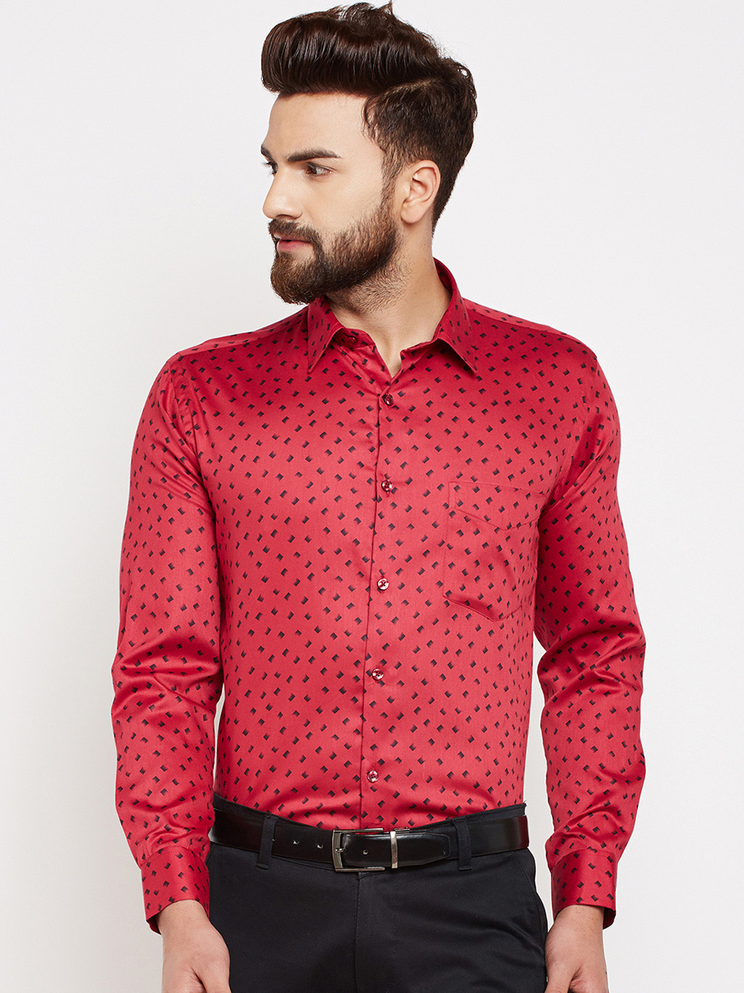 

Hancock Men Red Slim Fit Printed Formal Shirt