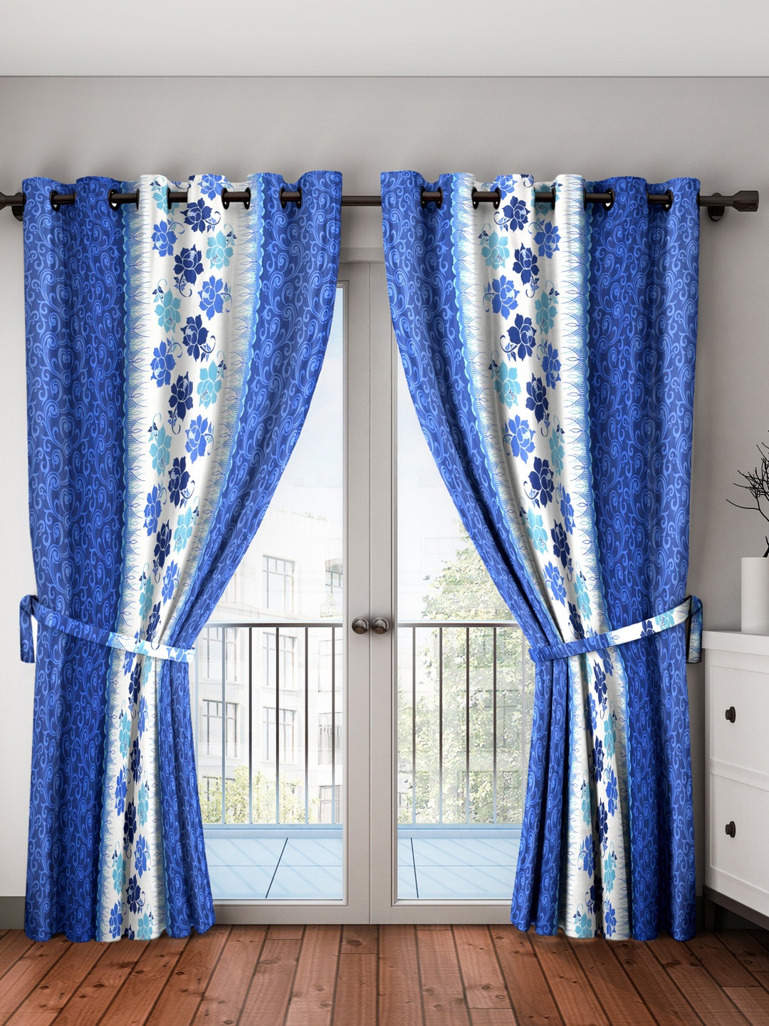

Cortina Set of 2 Floral Printed Door Curtains, Blue