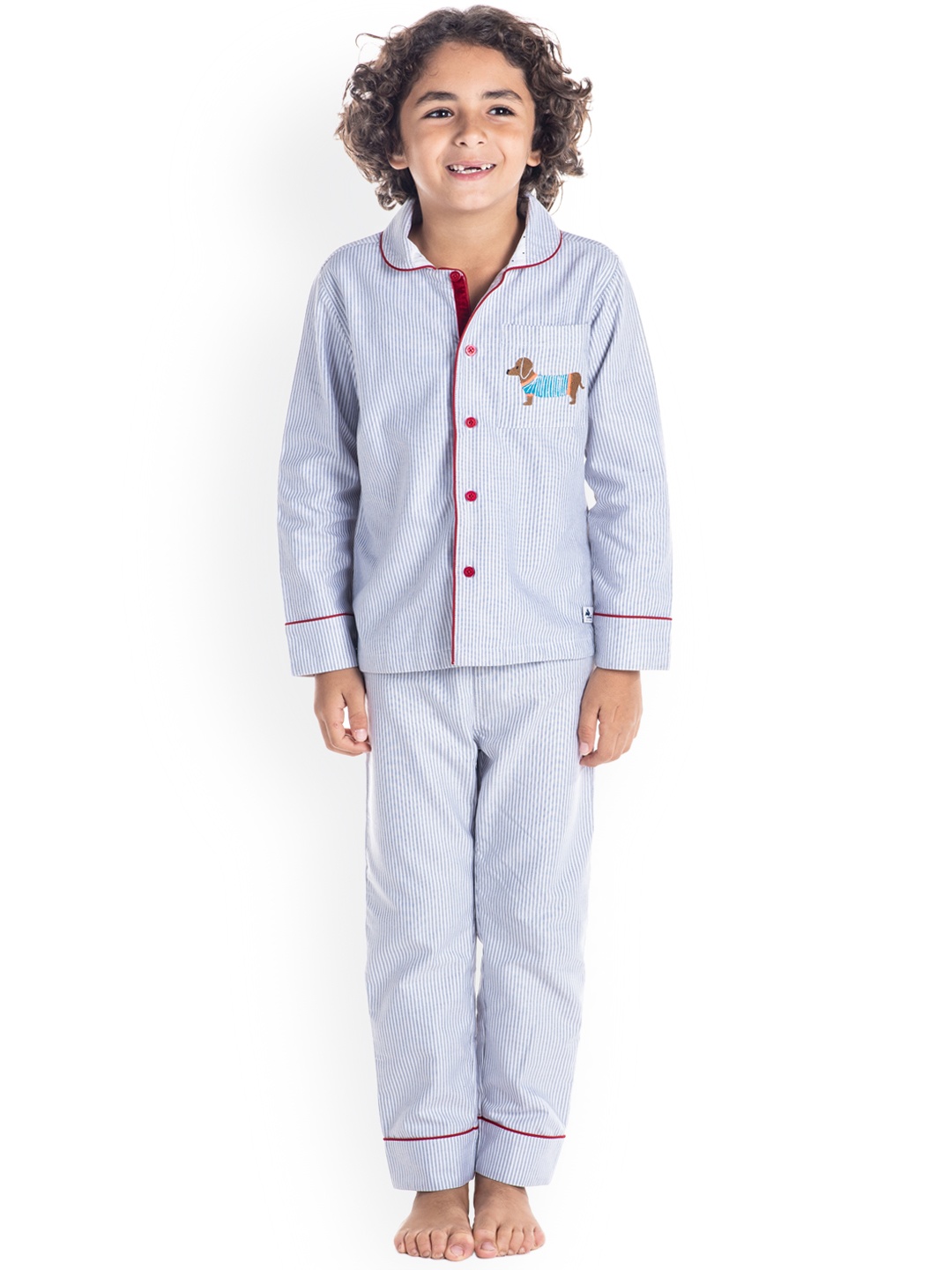 

Cherry Crumble Boys Blue & White Striped Night suit