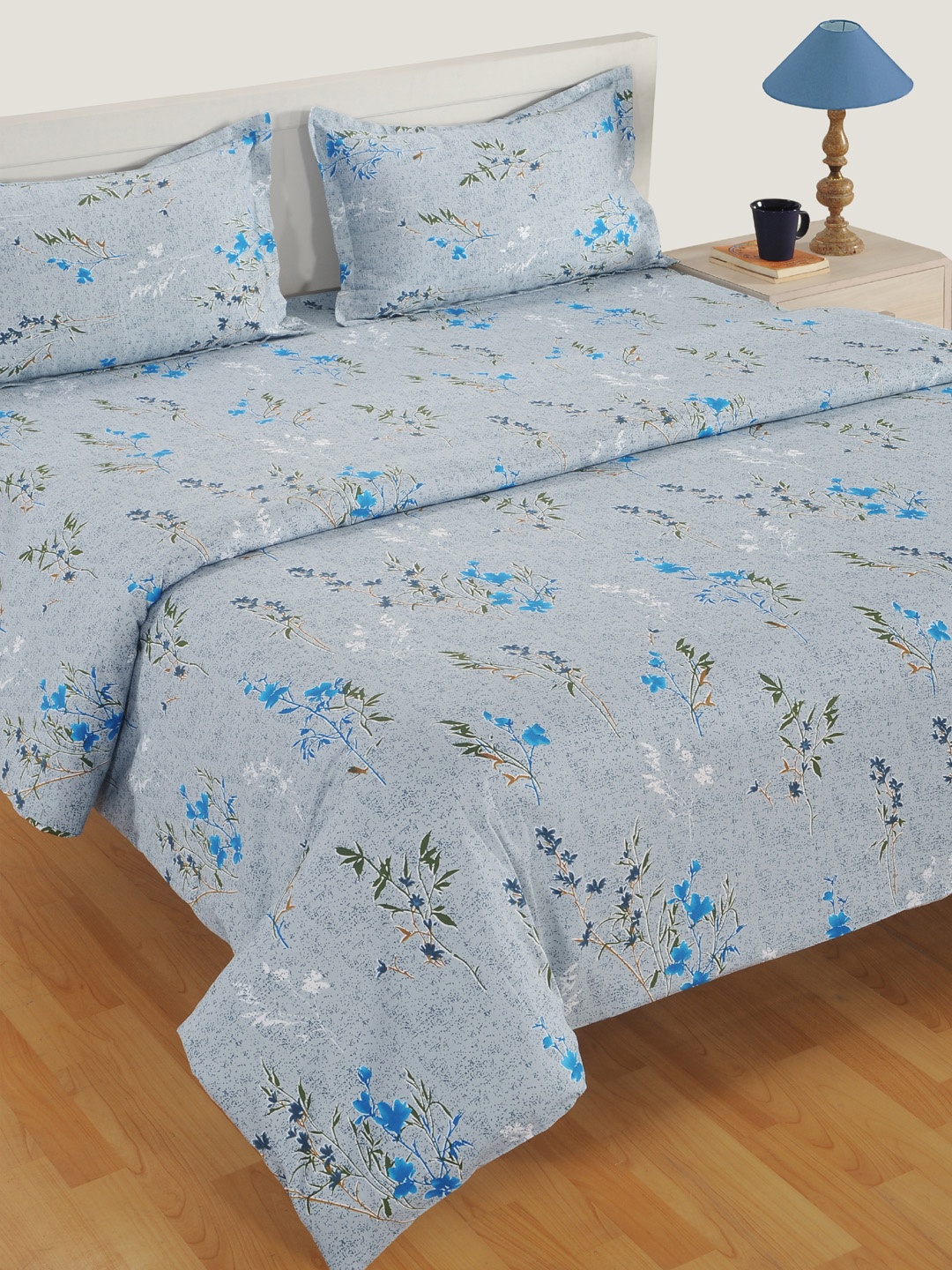 

Swayam Grey & Blue Cotton 180TC Printed Bedding Set