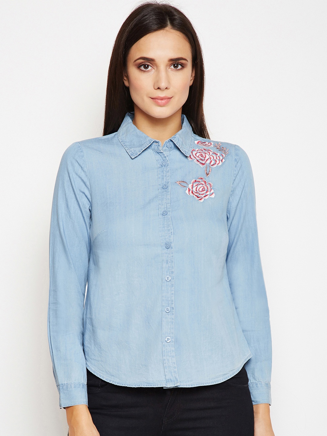 

Oxolloxo Women Blue Regular Fit Solid Casual Shirt