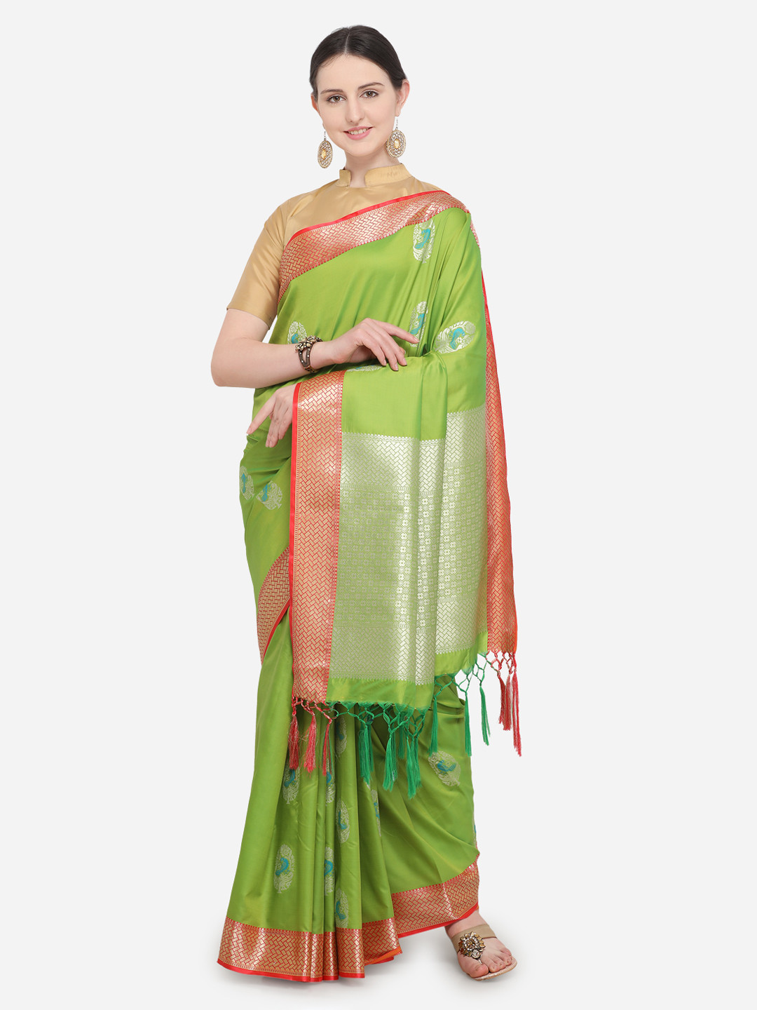 

Varkala Silk Sarees Green Silk Blend Woven Design Banarasi Saree