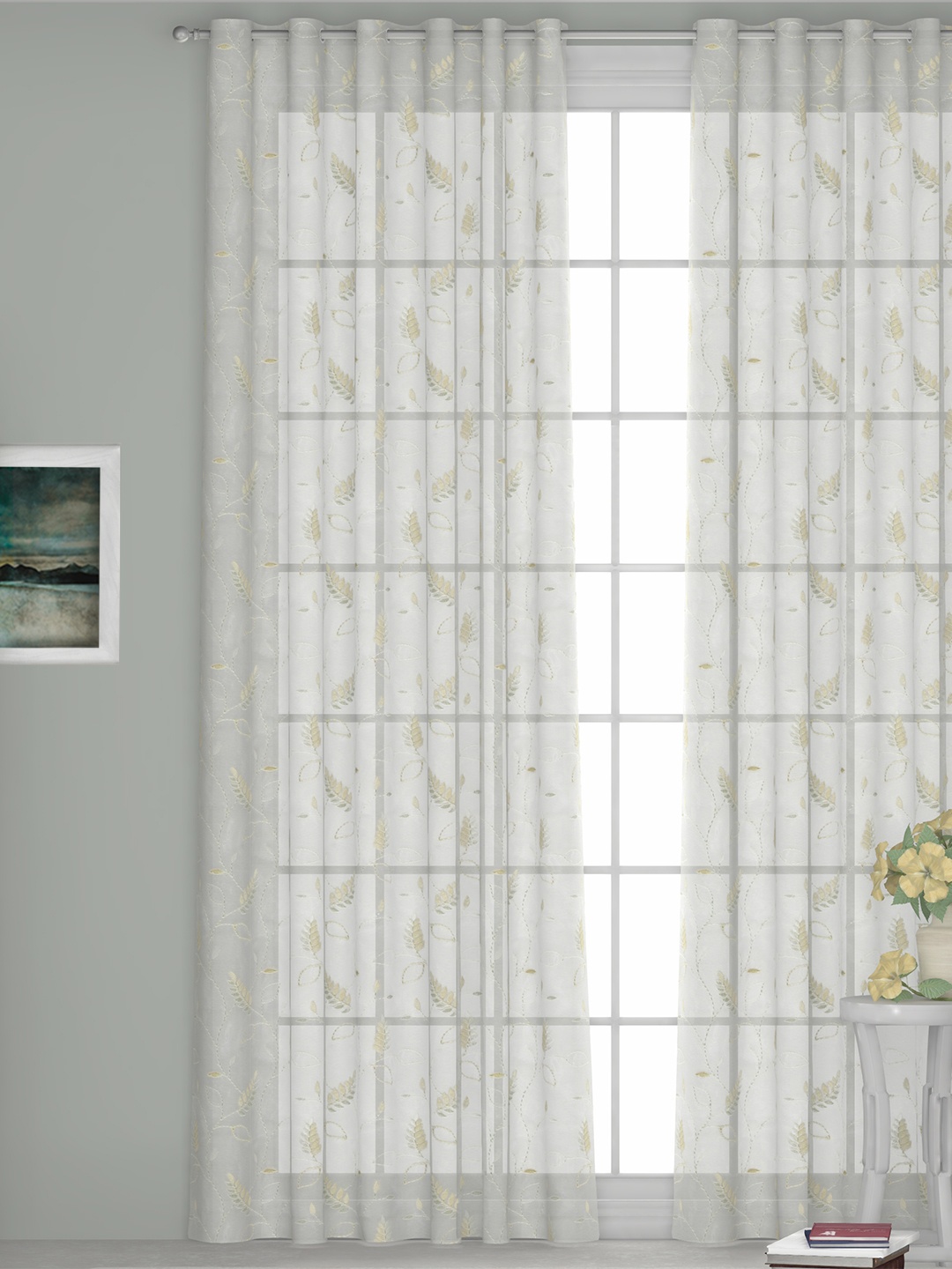 

GM White & Beige Single Door Curtains
