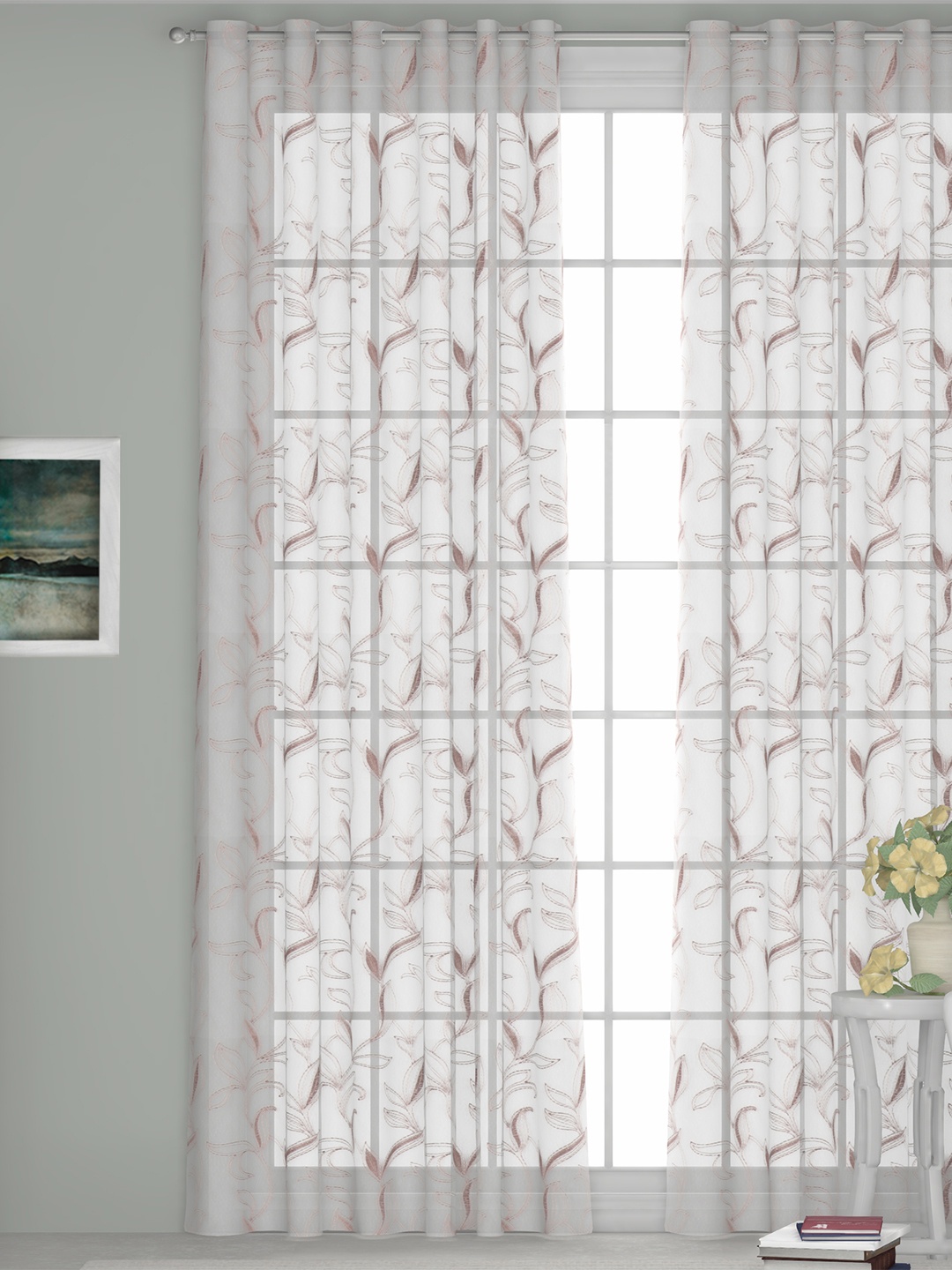 

GM White & Brown Single Door Curtains