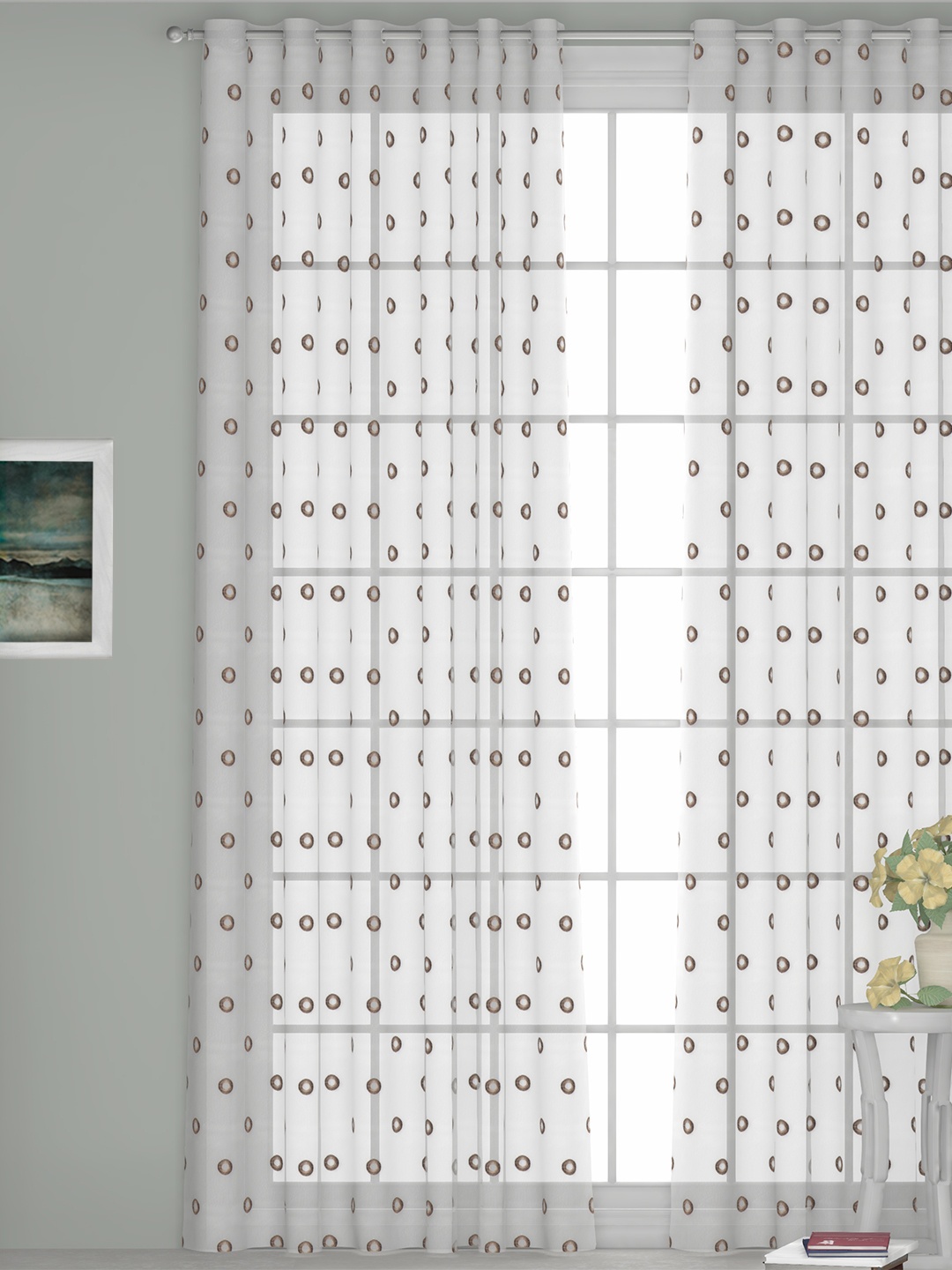 

GM White & Brown Single Door Curtains