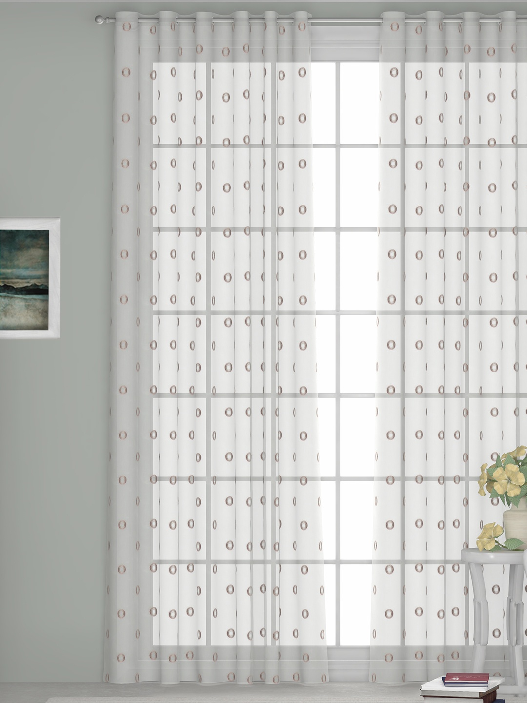 GM White & Brown Single Door Curtains
