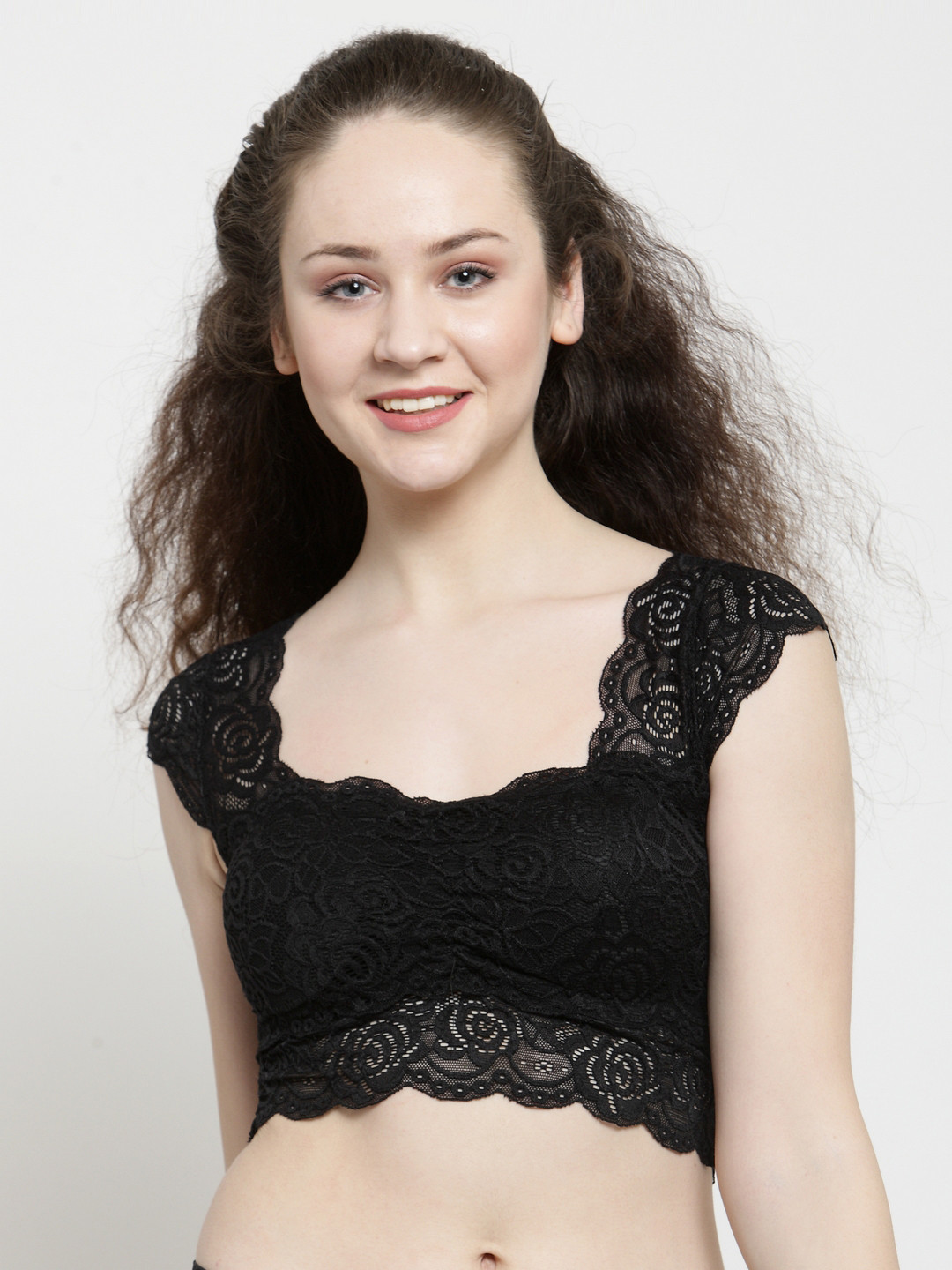 

Friskers Black Self Design Non-Wired Lightly Padded Bralette Bra O-7038-01