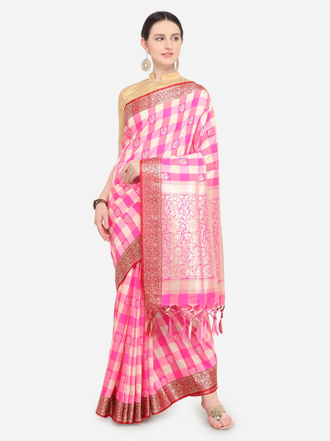 

Varkala Silk Sarees Pink & Beige Silk Blend Woven Design Banarasi Saree