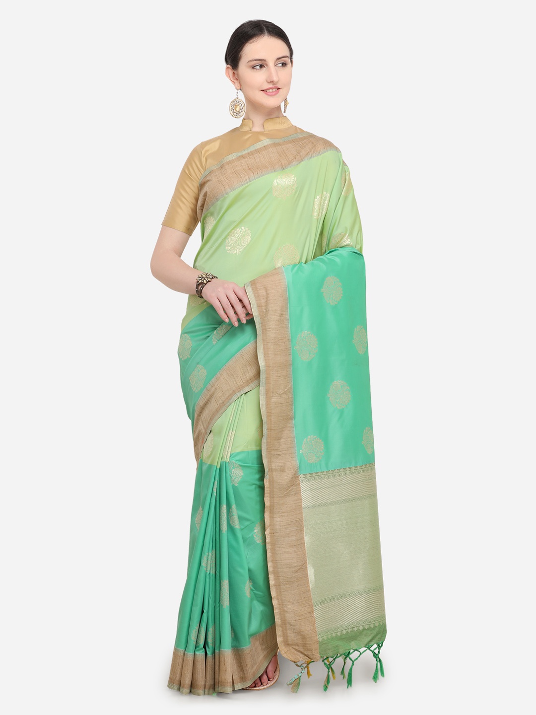 

Varkala Silk Sarees Green Silk Blend Solid Banarasi Saree