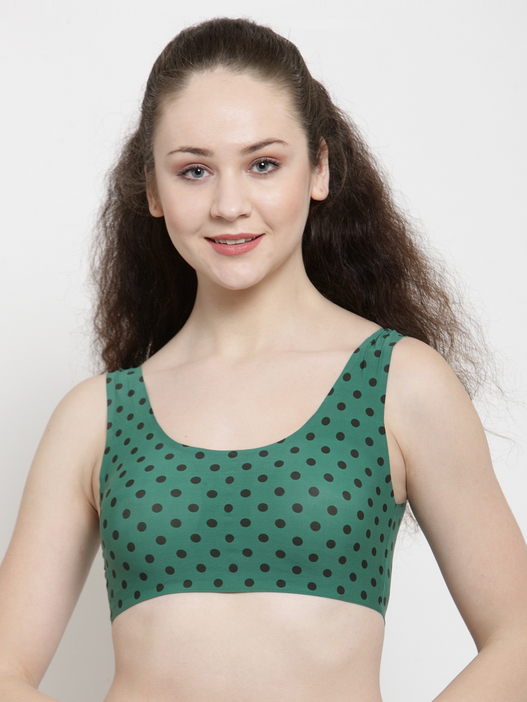 Friskers Green Printed Non-Wired Lightly Padded Sports Bra O-LA20-13
