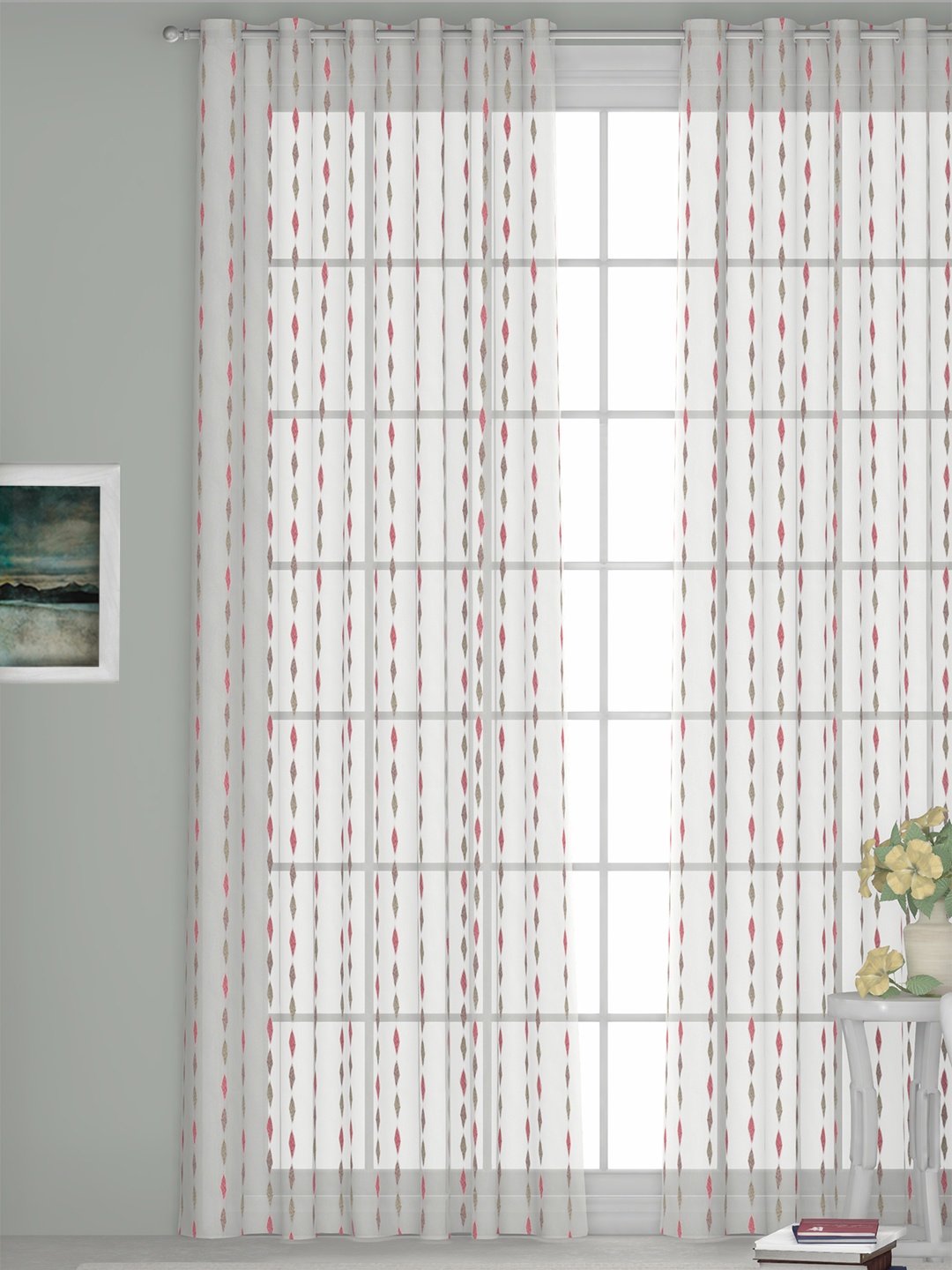 GM White & Pink Single Door Curtains