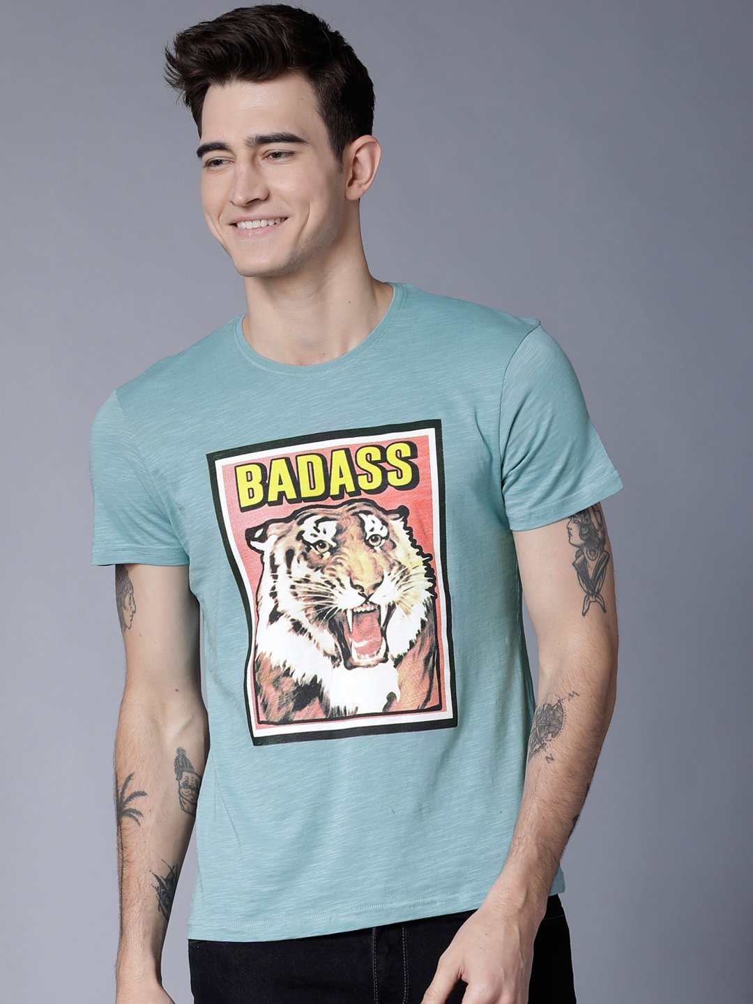 

LOCOMOTIVE Men Blue Printed Round Neck T-shirt