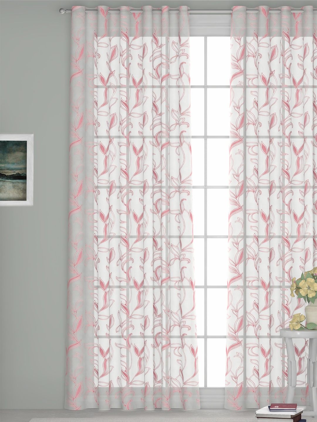 GM White & Pink Single Door Curtains