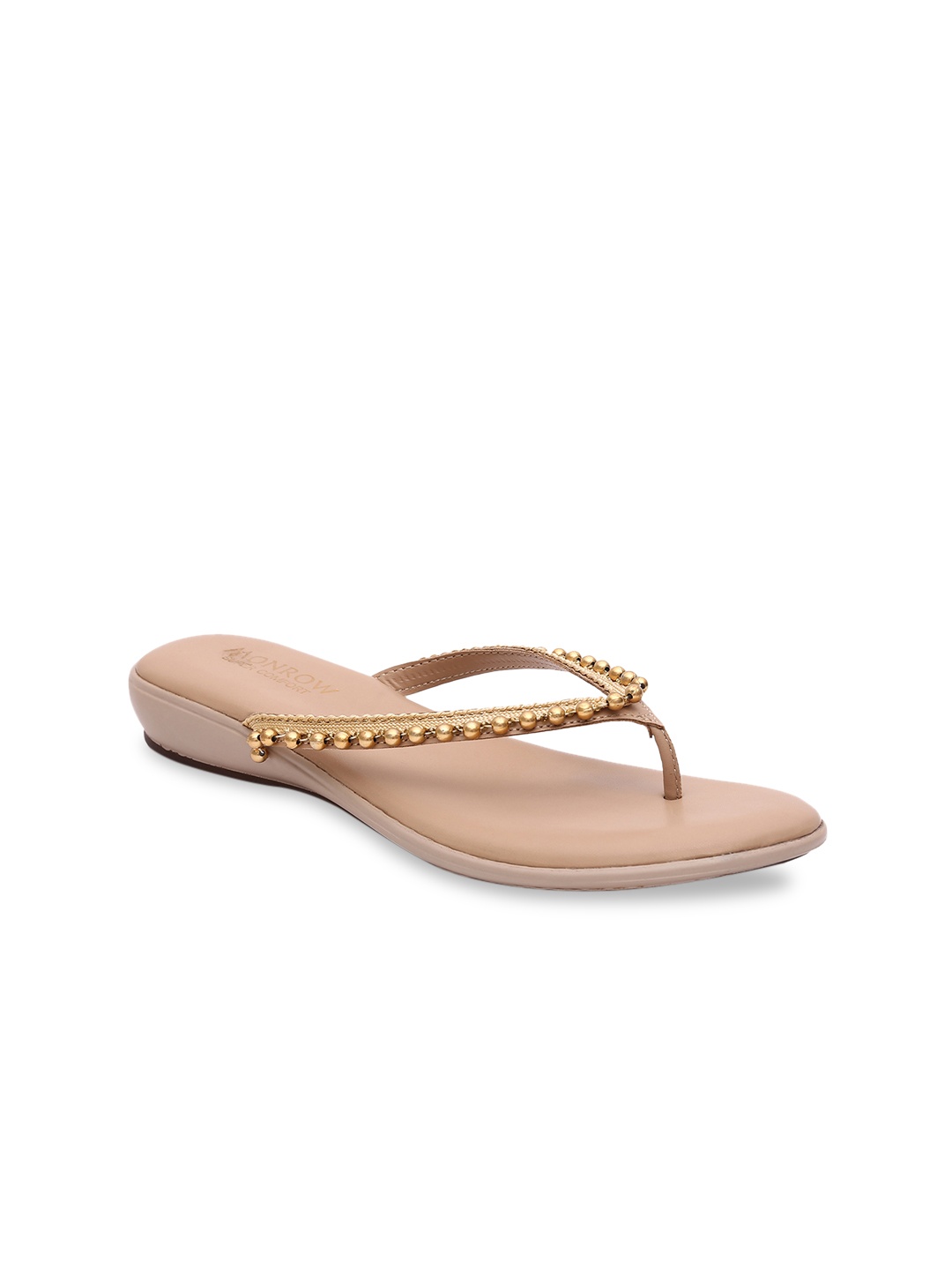 

Monrow Women Gold-Toned Beaded Open Toe Flats