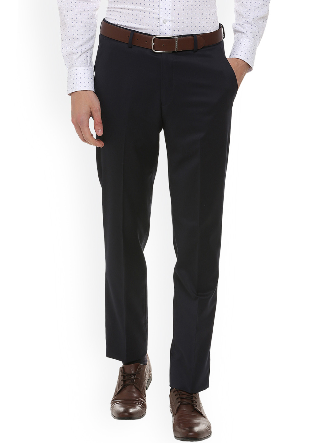 

Louis Philippe Permapress Men Navy Blue Slim Fit Solid Formal Trousers