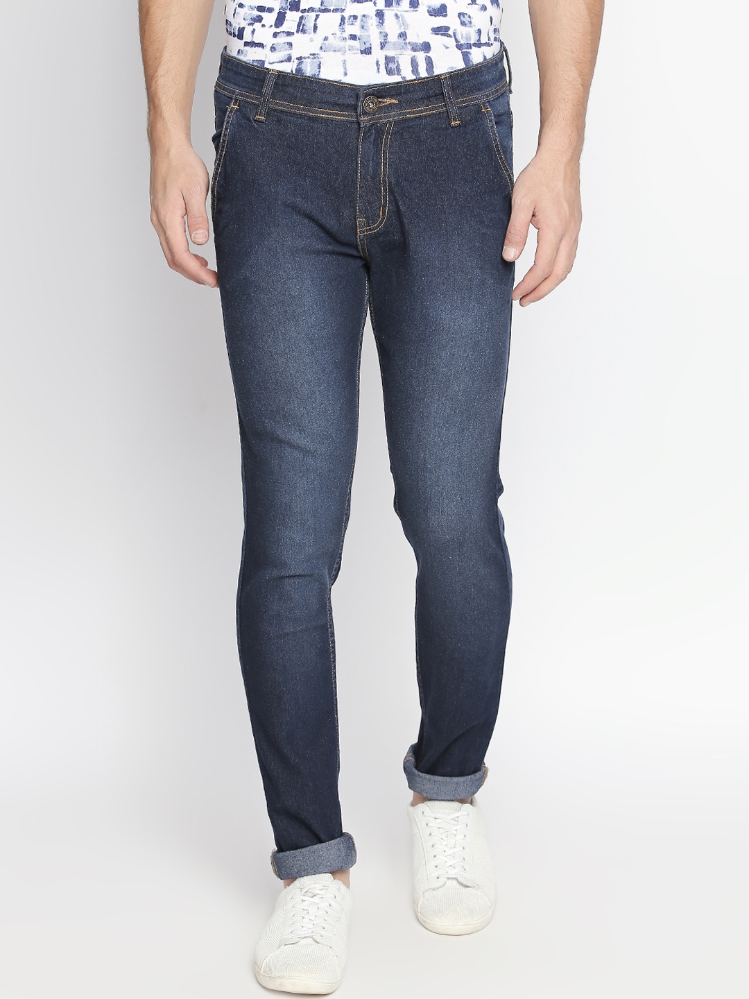 

High Star Men Plus Size Blue Slim Fit Mid-Rise Clean Look Stretchable Jeans