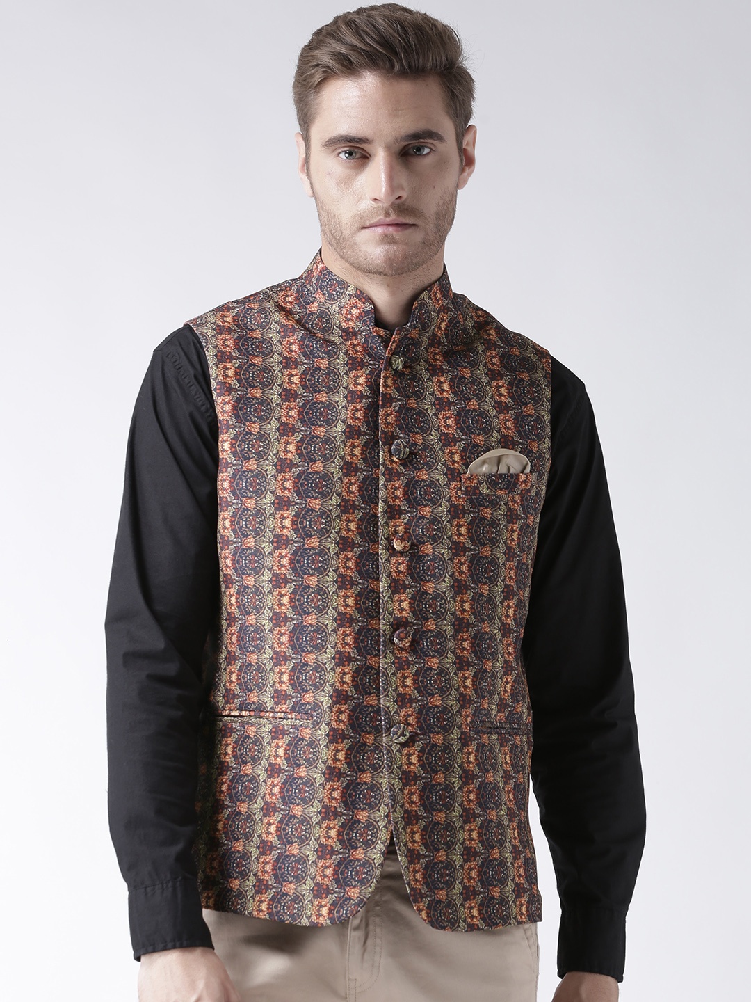 

Hangup Men Multicoloured Printed Nehru Jacket, Multi