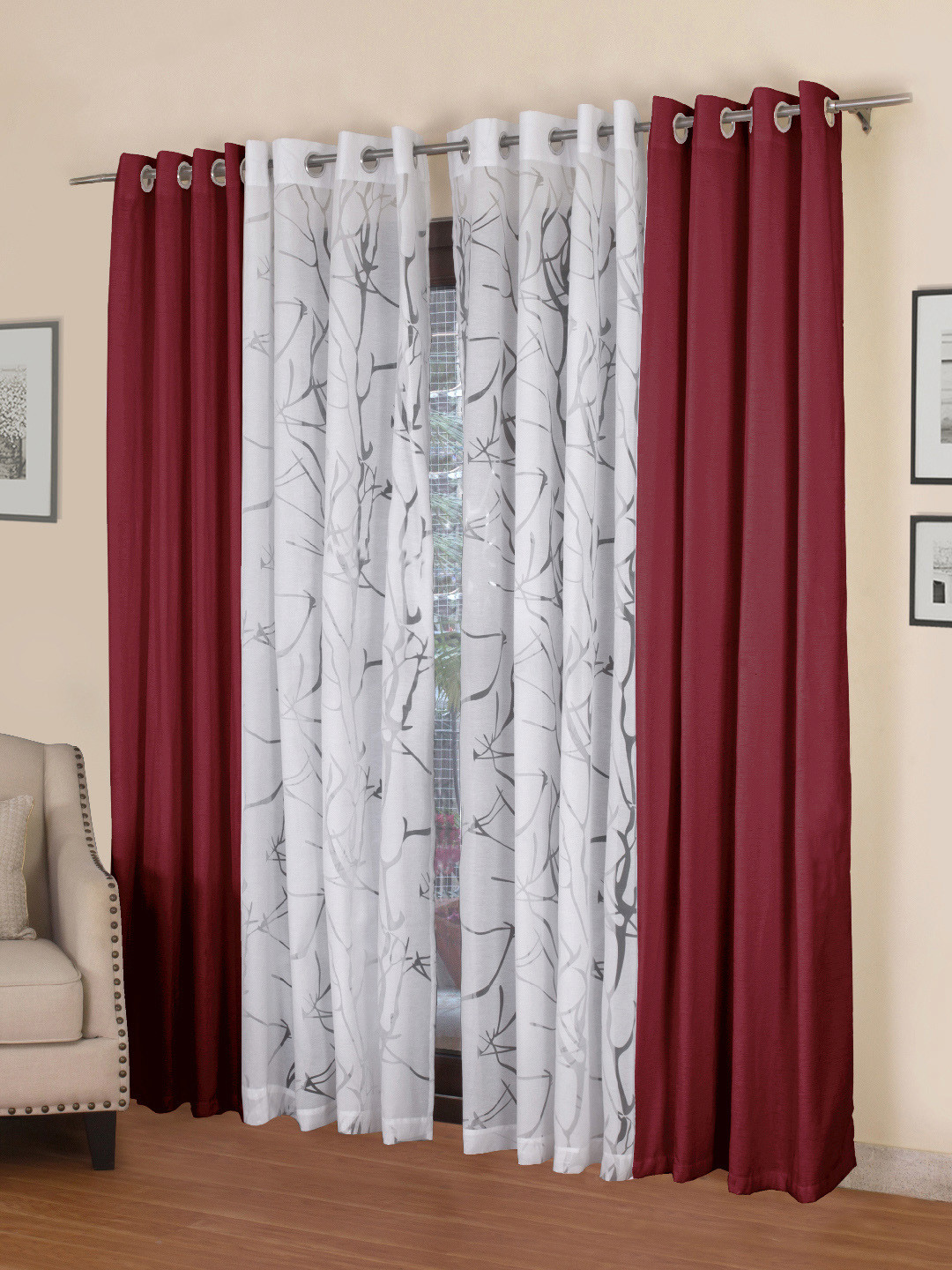 

ROSARA HOME Set of 4 Door Curtains, Maroon