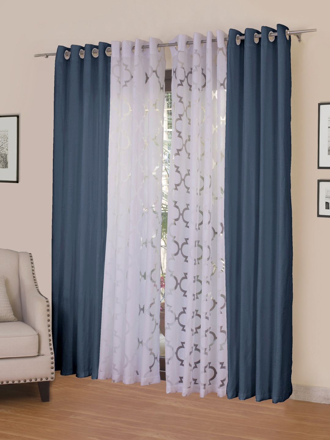 

ROSARA HOME Blue & White Set of 4 Door Curtains