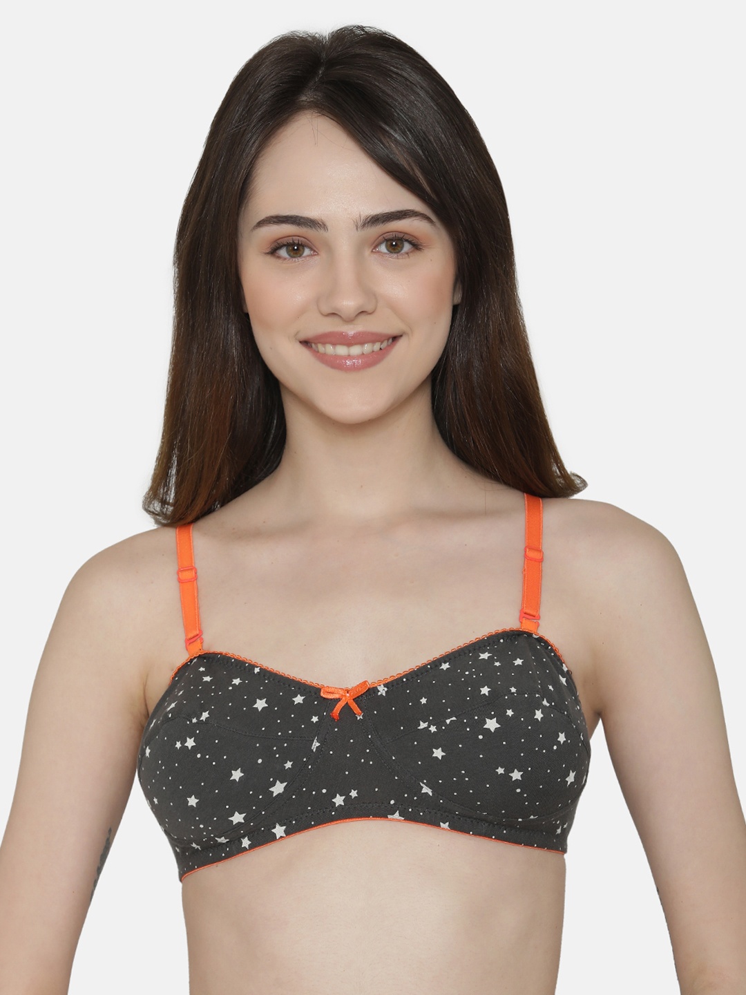 

Clovia Cotton Non-Padded Non-Wired Printed Multiway Balconette Bra, Black