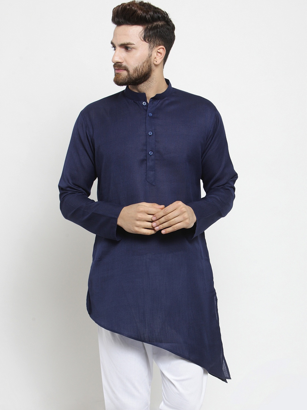 TREEMODA Men Navy Blue Solid Kurta with Pyjamas
