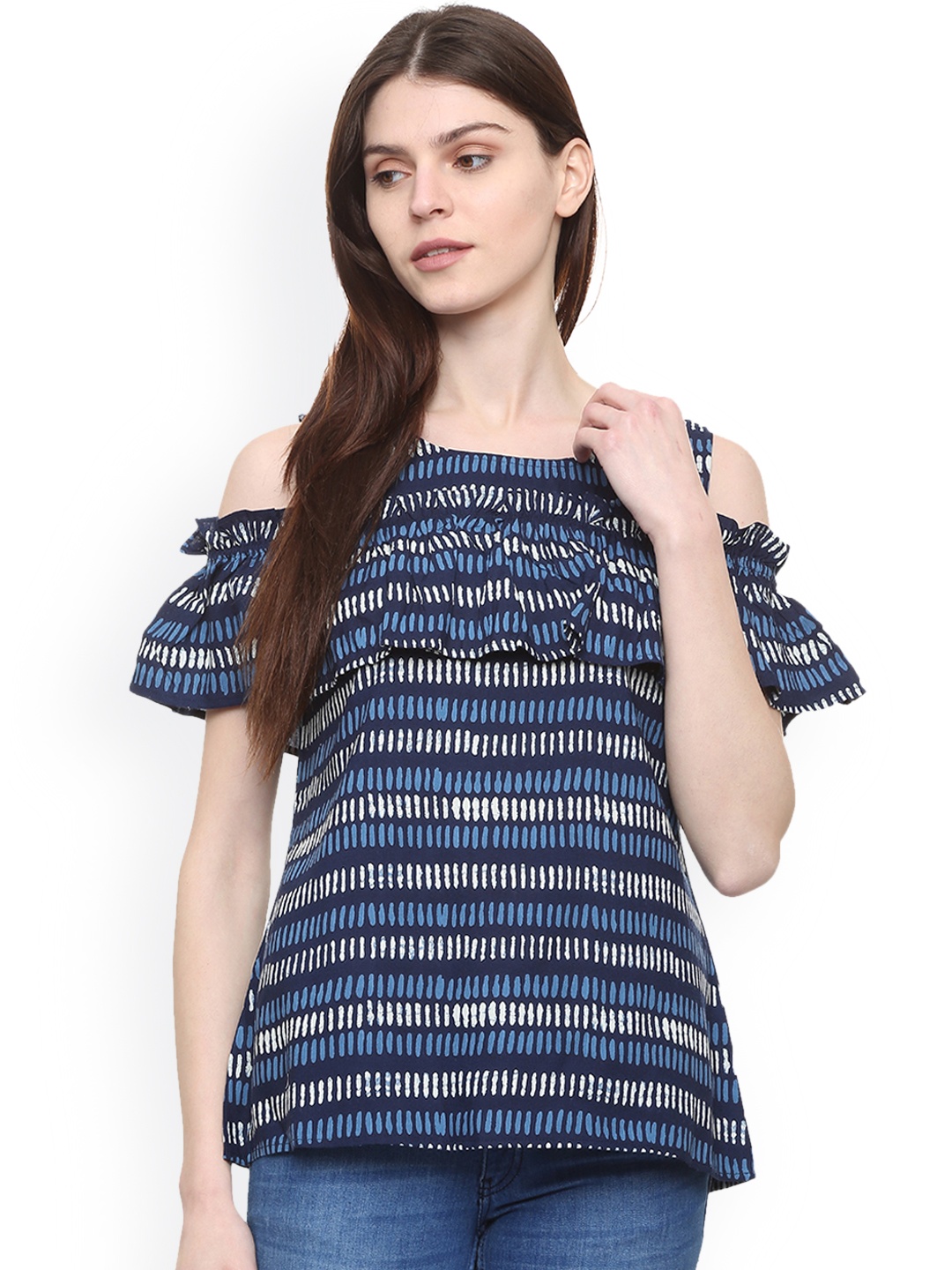 

People Women Blue Printed Top