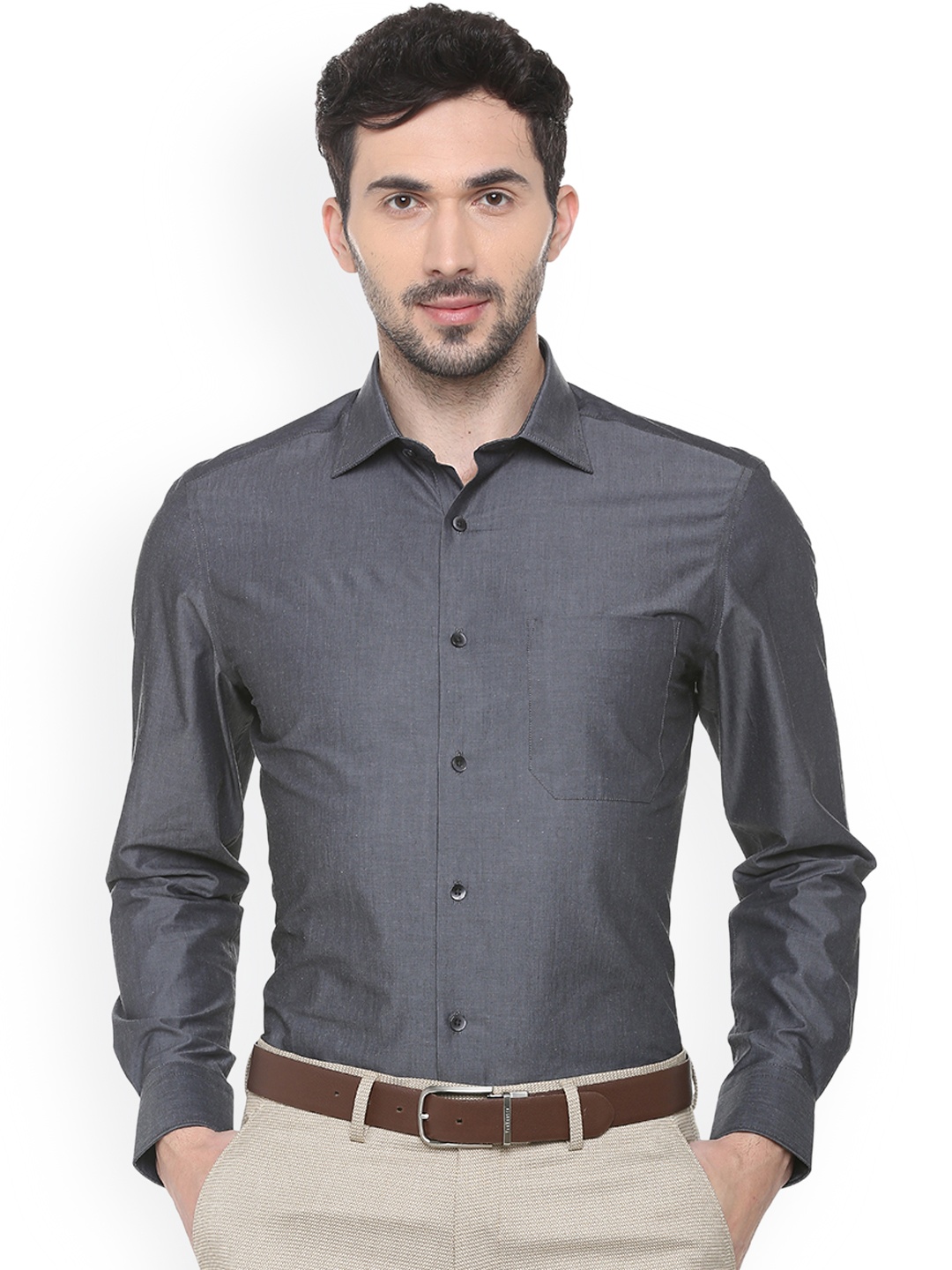 

Louis Philippe Men Grey Regular Fit Solid Formal Shirt
