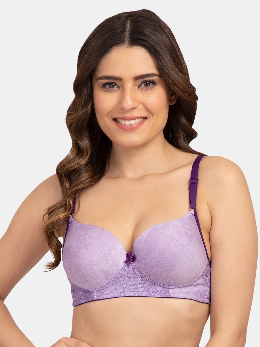 

Tweens Women Purple Heavily Padded Floral Print Wirefree T-shirt Bra TW1599