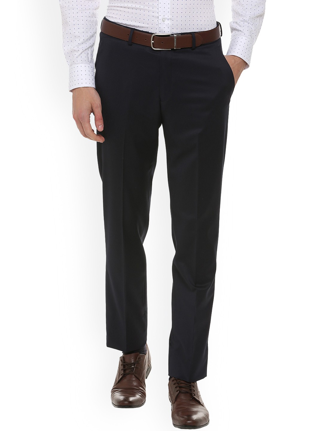 

Louis Philippe Permapress Men Navy Blue Slim Fit Solid Formal Trousers