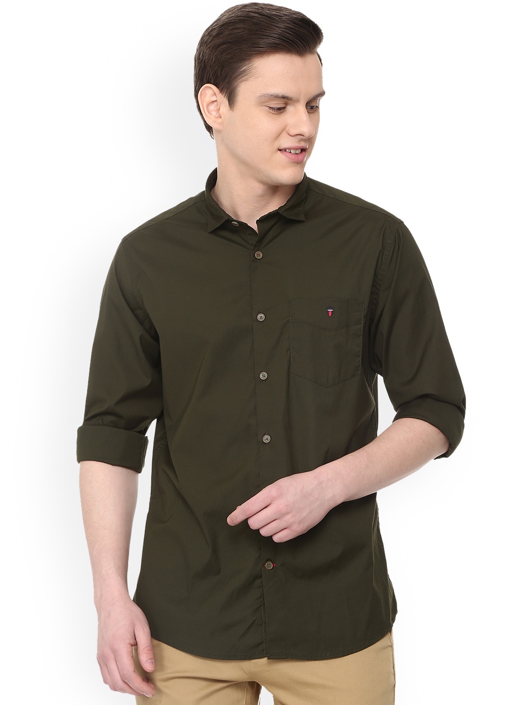 

Louis Philippe Men Olive Green Slim Fit Solid Casual Shirt