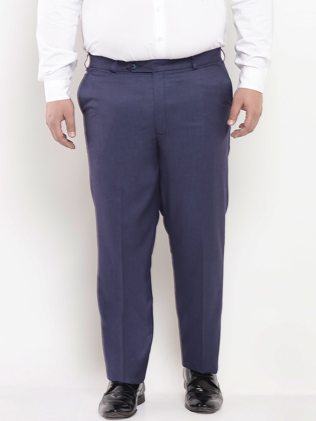 

John Pride Plus Size Men Navy Blue Regular Fit Solid Formal Trousers