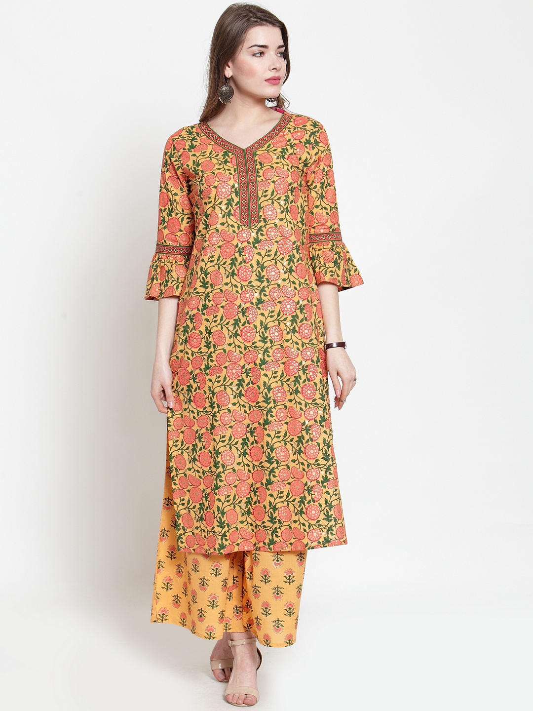 

Varanga Women Mustard Yellow Printed Kurta with Palazzos