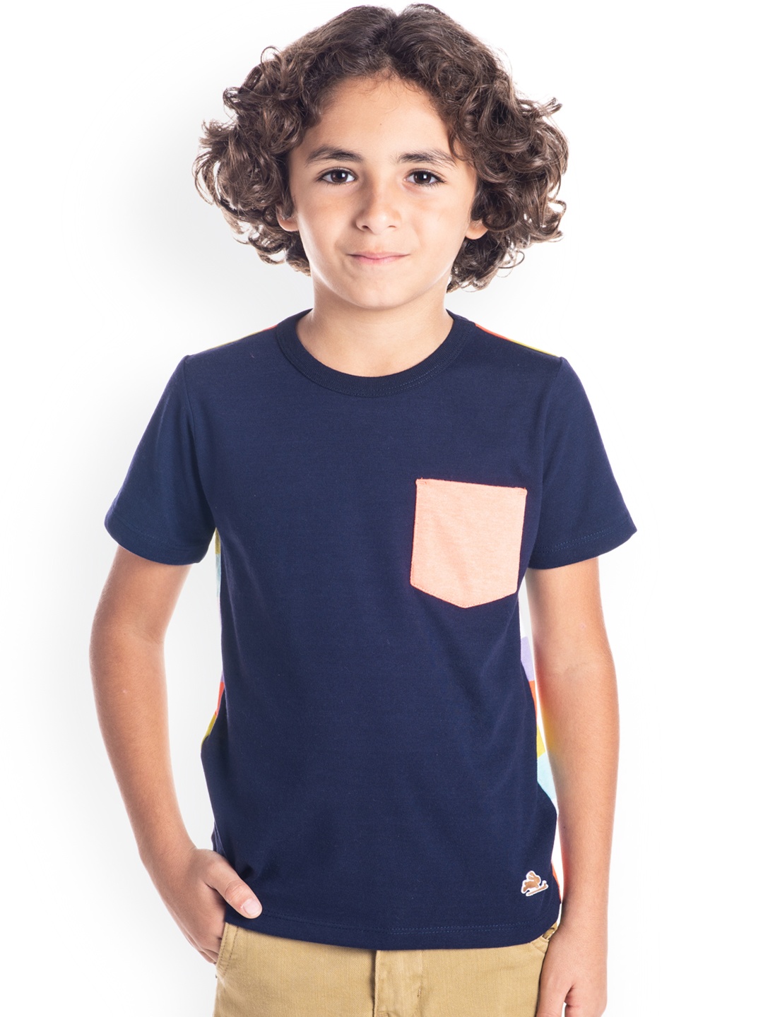 Cherry Crumble Boys Navy Blue Pocket Detailing Round Neck T-shirt