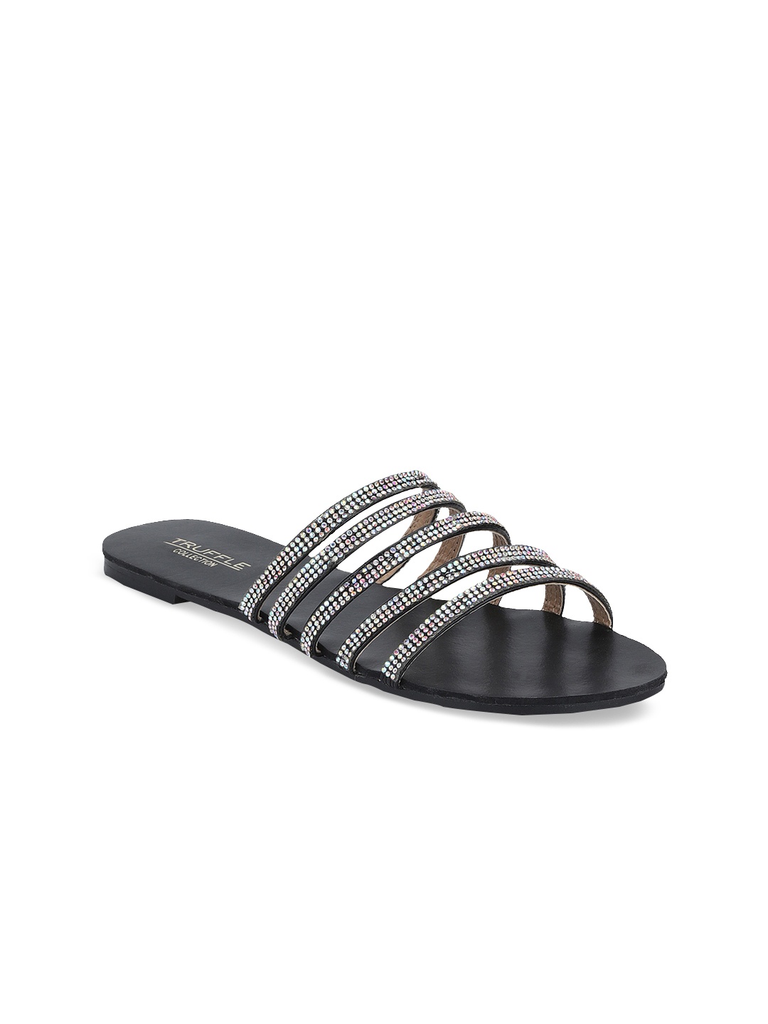 

Truffle Collection Women Black Embellished Solid Open Toe Flats