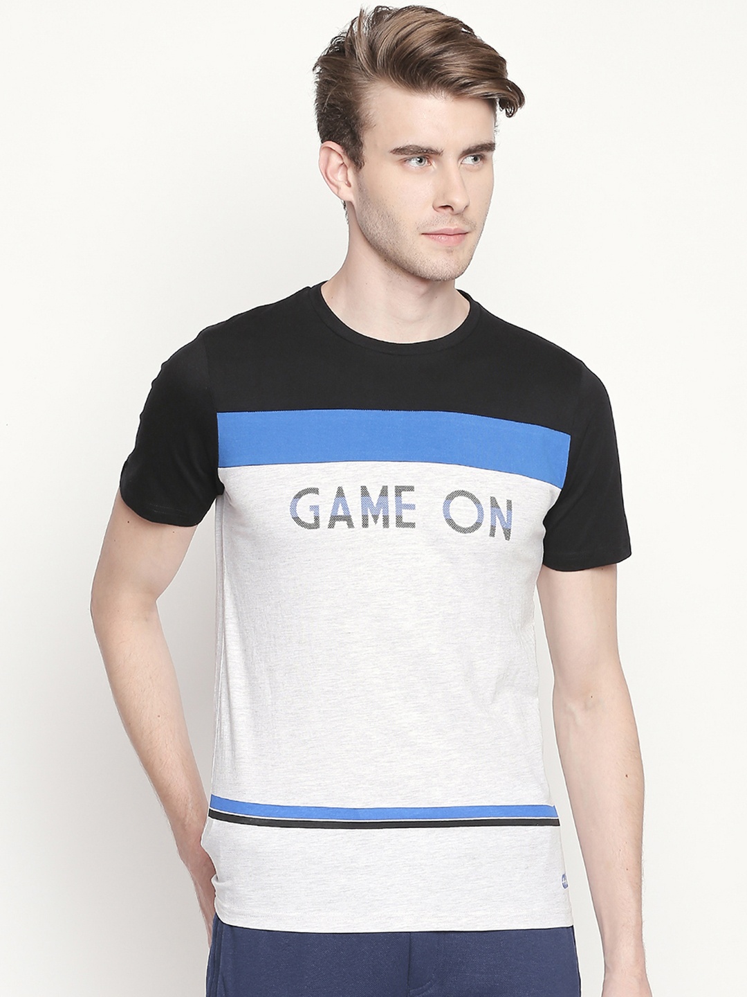 

Ajile by Pantaloons Men Grey Printed Round Neck Pure Cotton T-shirt