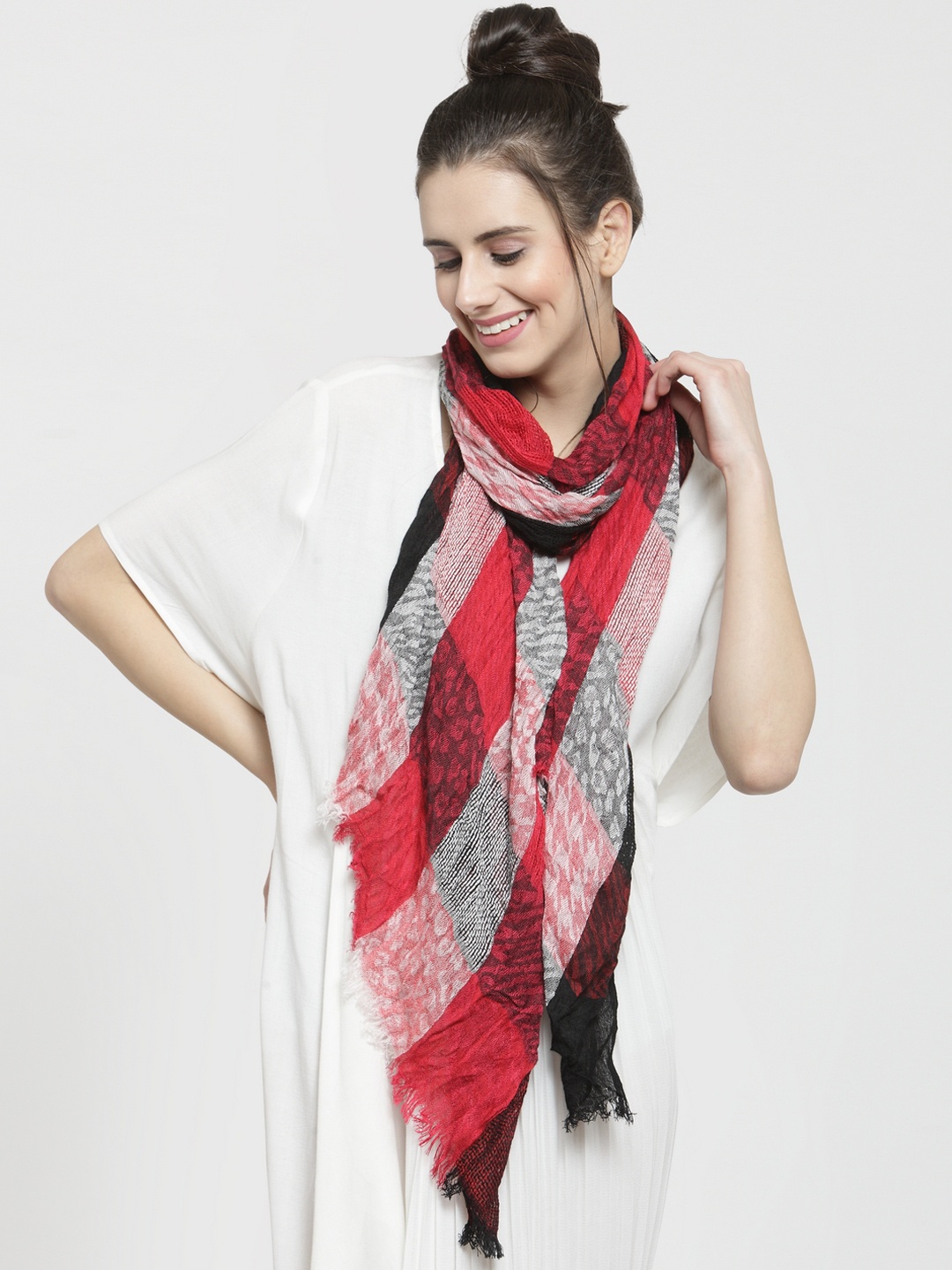 

J Style Women Red & Grey Checked Stole