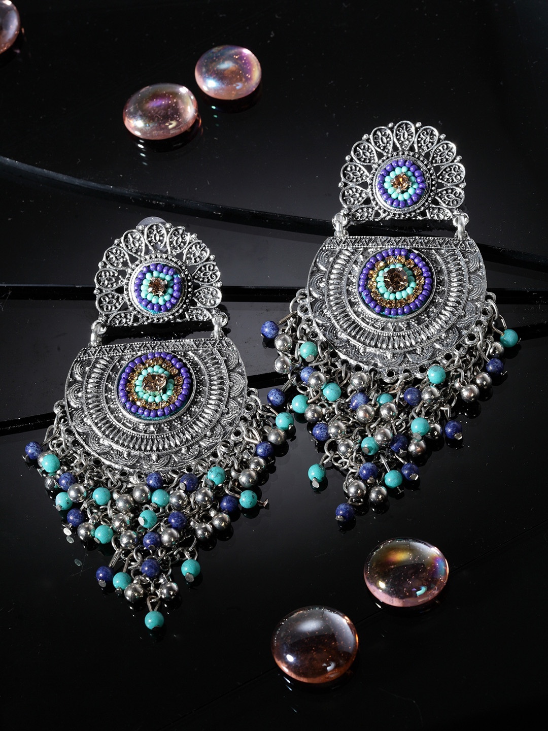 

Moedbuille Silver-Plated Crescent Shaped Drop Earrings