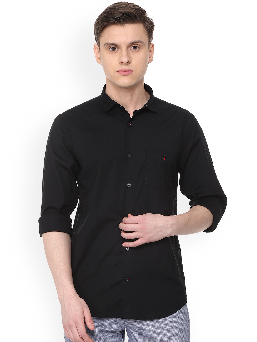 

Louis Philippe Men Black Slim Fit Solid Casual Shirt